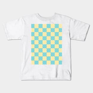 Checkered Love in Turquoise, Yellow, and White Kids T-Shirt